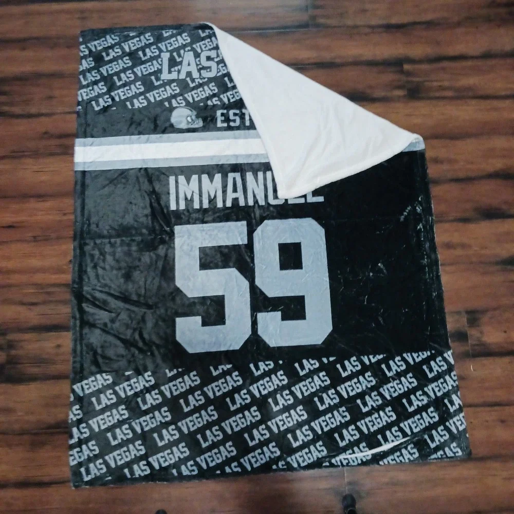 Las Vegas Raiders Immanuel 59 Custom Fleece Throw Blanket 50x40 Black Silver